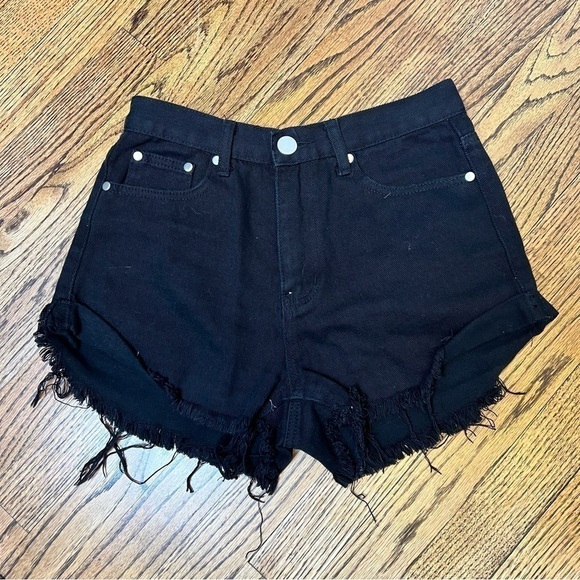 Princess Polly Pants - Princess Polly Jean Shorts Womens Denim Cut Offs Black Raw Hem Distressed Size 4